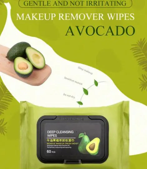 Avocado Facial Makeup Remover Wipes – Deep Clean & Moisturize (60 Count)