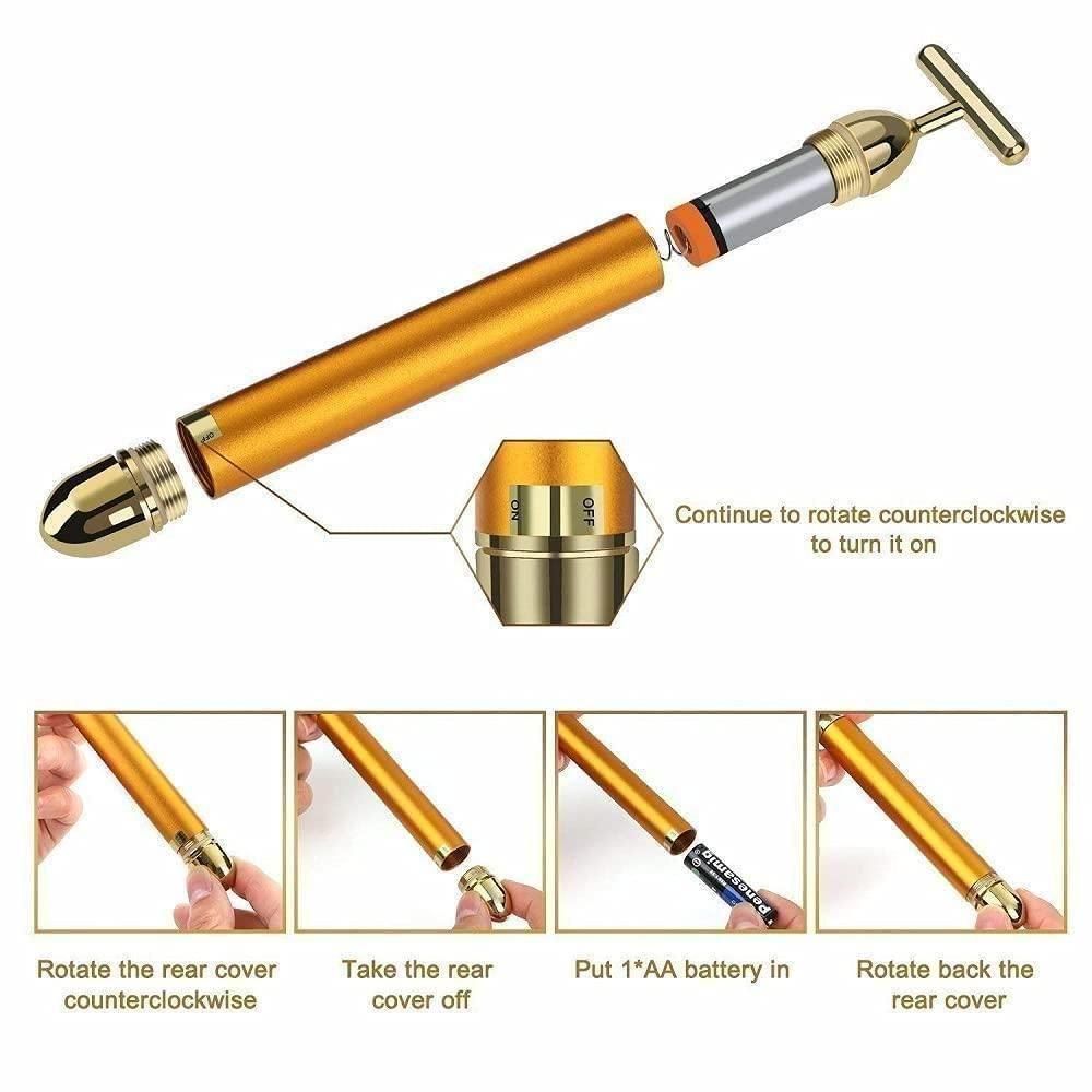 24K Gold Energy Facial Beauty Bar | Electric Skin Lifting Massage Roller