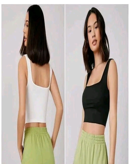 TUSI Women’s Crop Tank Top Combo – Black & White (Pack of 2)