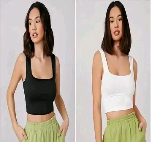 TUSI Women’s Crop Tank Top Combo – Black & White (Pack of 2)