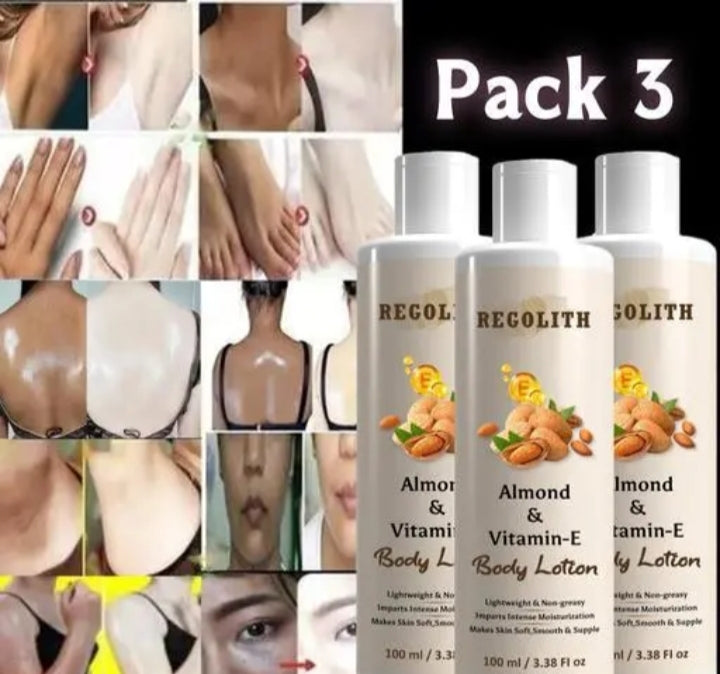 E-Body Lotion Skin Whitening Body Lotion for Dry Skin Protection with Almond Oil & Vitamin E. 100ML(Pack of 3)